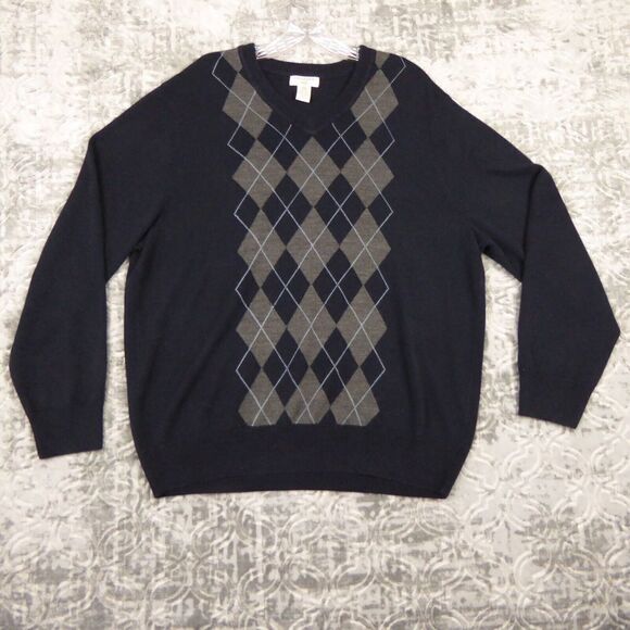 Dockers Sweater Mens Extra Large Black Argyle V-Neck  Preppy Soft Lightweight - Picture 1 of 11